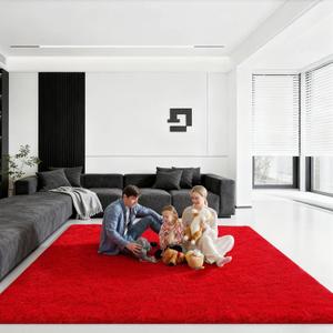 8x10 Area Rugs for Living Room, Large Fluffy Red Rugs for Bedroom, Fuzzy Shag Soft Non-Slip Carpet for Kids Girls and Boys Nursery Dorm Indoor Room Home Decor (8ft X 10ft, Red)