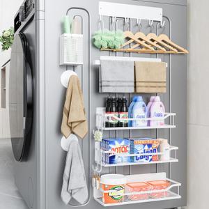 Multifunctional Magnetic Shelf for Washing Machine, Refrigerator, Microwave, Coffee Maker, and Any Metal Surface, Powerful Magnetic Shelves Include Magnetic Paper Towel Holder (8 pcs - White)