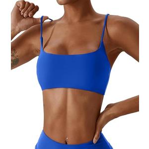 Comper Women's Sports Bras Wirefree Racerback Workout Bras Sexy Thin Straps Yoga Sport Bras with Removable Pads(Sapphire Blue-L)