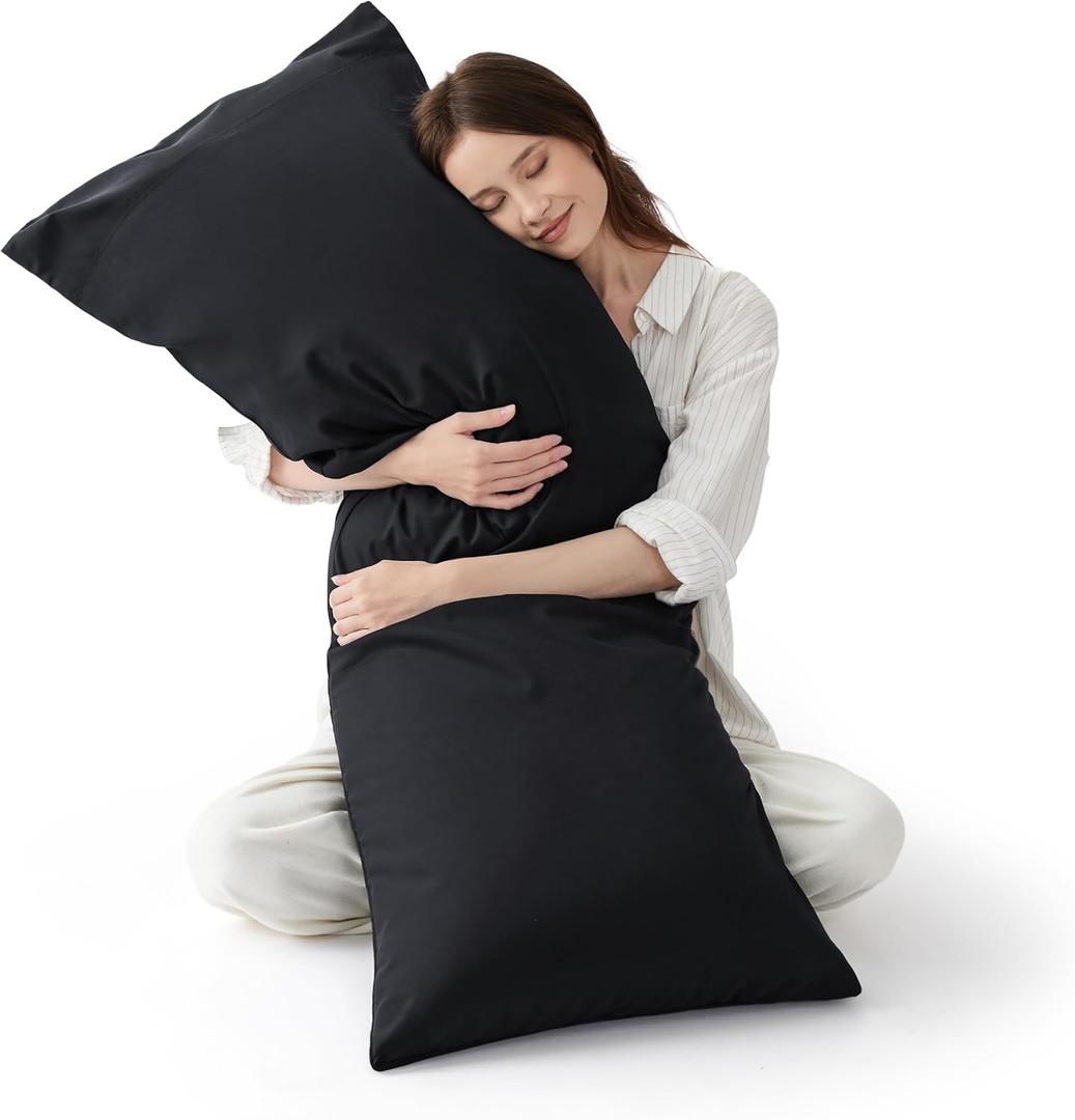 Bedsure Body Pillow Cover, Cooling Body Pillow Pillowcase for Hot Sleepers, Rayon Derived from Bamboo Black Pillowcase, Breathable & Soft Long Pillow Case Cover with Envelope Closure, 20x54 Inches