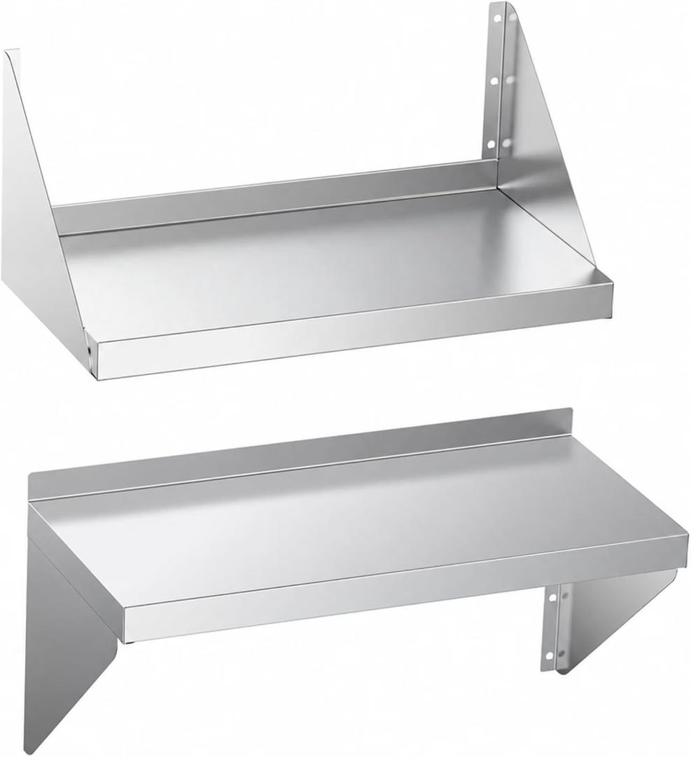 Stainless Steel Wall Shelf 12"x24" 2 Pack, Reversible Brackets