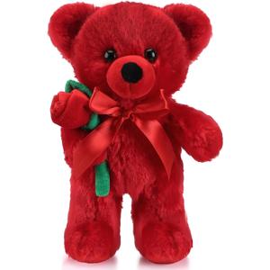 Civaner Valentine Bear Stuffed Animal Gift with Rose Funny Cute Bear Plush Stuffed Animal for Kids Toddler, Mother Girlfriend, Valentine Birthday, Wedding, 11.8 Inches (Red)