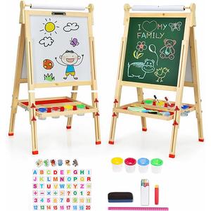 EAQ Easel for Kid,Height Adjustable Wooden Art Easel,Whiteboard Chalkboard with Paper Roll Holder,Letters and Numbers Magnets and Other Accessories Best Birthday Gift for Kids