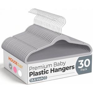 HOUSE DAY 13.5 Inch Kids Hangers 30 Pack - Premium ABS Plastic Clothes Hangers for Kids, Children, Preteens - Space Saving Thin Profile, Strong & Durable Hangers with 360 Swivel Hook - Gray