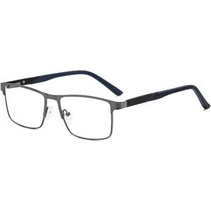Nearsighted Metal Myopia Glasses Men, Blue Light Spring Hinge Shortsighted Distance Glasses (Grey, -1.0)