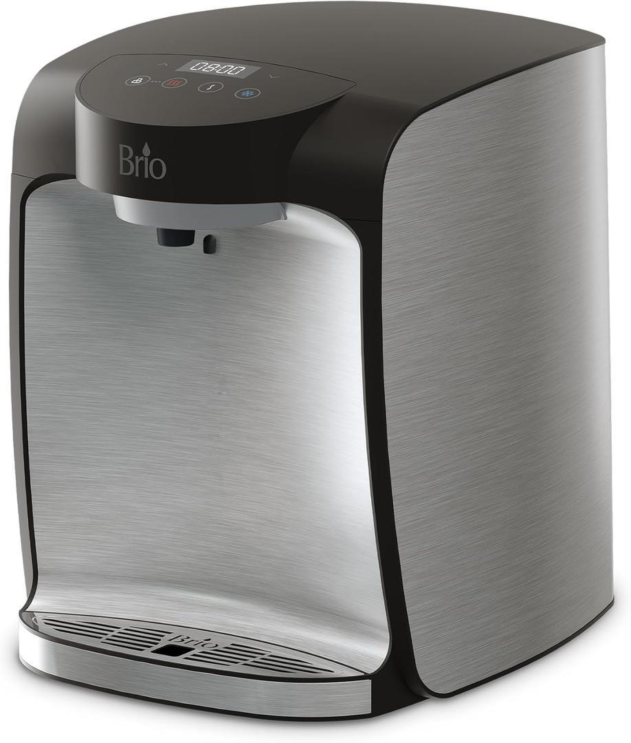 Brio 800 Bottleless Countertop Water Cooler w/ 2-Stage Filtration | Self Cleaning, Digital Display, 3-Temp (Hot Cold & Room Temperature) Filtered Drinking Water Dispenser for Bar Home Kitchen & Office