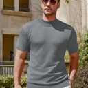 Vssjavun Men's Mock Neck Shirt Short Sleeve Turtleneck T-Shirt Slim Fit Pullover Casual Basic Tee (Gray, XXL)