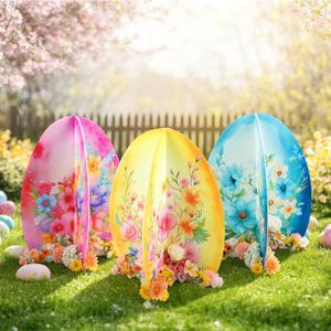 Blulu 3 Pcs Spring Easter Flower Yard Decorations 15.75 x 19.69 Inches Spring Floral Garden Lawn Outdoor Sign 3D Egg Cardboard Standing Porch Sign for Easter Outdoor Front Door Holiday Party Decor