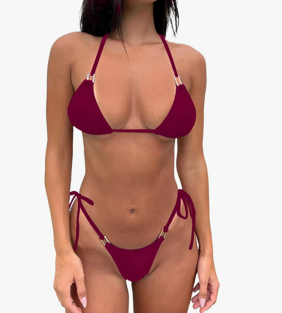 Thong Bikini Set Women Halter String Bikini Cheeky Sexy Two Piece Swimsuit Adjustable Bathing Suit Swimwear XS