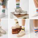 HUGSWEET Striped Retro Crew Breathable Cotton Soft Socks for Women Athletic Casual Thin Novelty Socks for Women or Men (S)