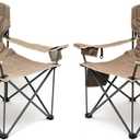 SUNNYFEEL XXL Oversized Camping Chair Heavy Duty 500 LBS for Big Tall People Above 6'4 Padded Portable Folding Sports Lawn Chairs with Armrest Cup Holder & Pocket for Outdoor/Travel/Picnic/Camp (Khaki-2set)