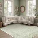 Light Green Nursery Rug Boy Girl 6x9 Area Rugs Washable Non Slip Low Pile Soft Boho Neutral Floral Print Throw Carpet for Living Room Dining Room Sage Green Dining Room Rugs for Under Table 6 x 9