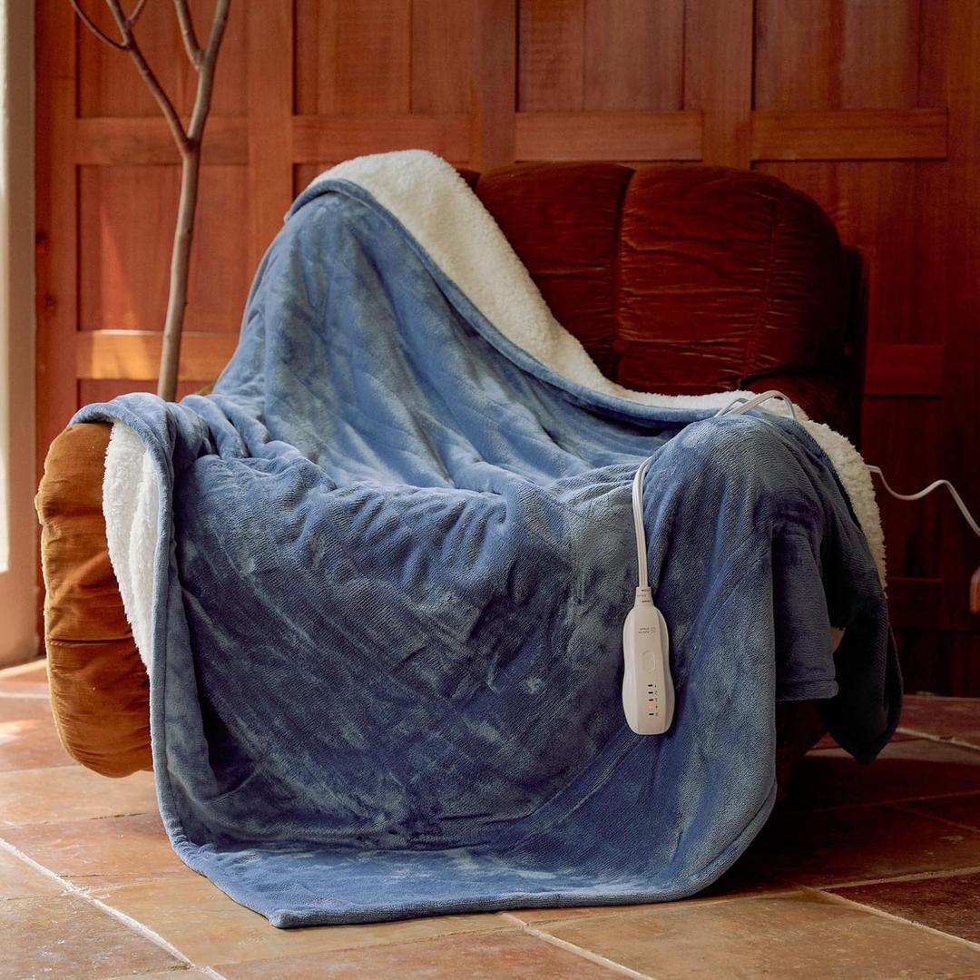 Heated Blanket Throw 50"x60" - Machine Washable Electric Throw Blanket Office Heated Throw Blanket with ETL & FCC Certification 5 Heating Levels 3 Hour Auto-Off Overheat Protection(Blue)
