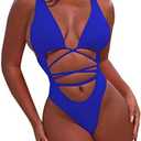 Sovoyontee 2026 Women's Sexy Cheeky One Piece Swimsuits High Cut Thong Bikini Bathing Suit Monokini, Medium