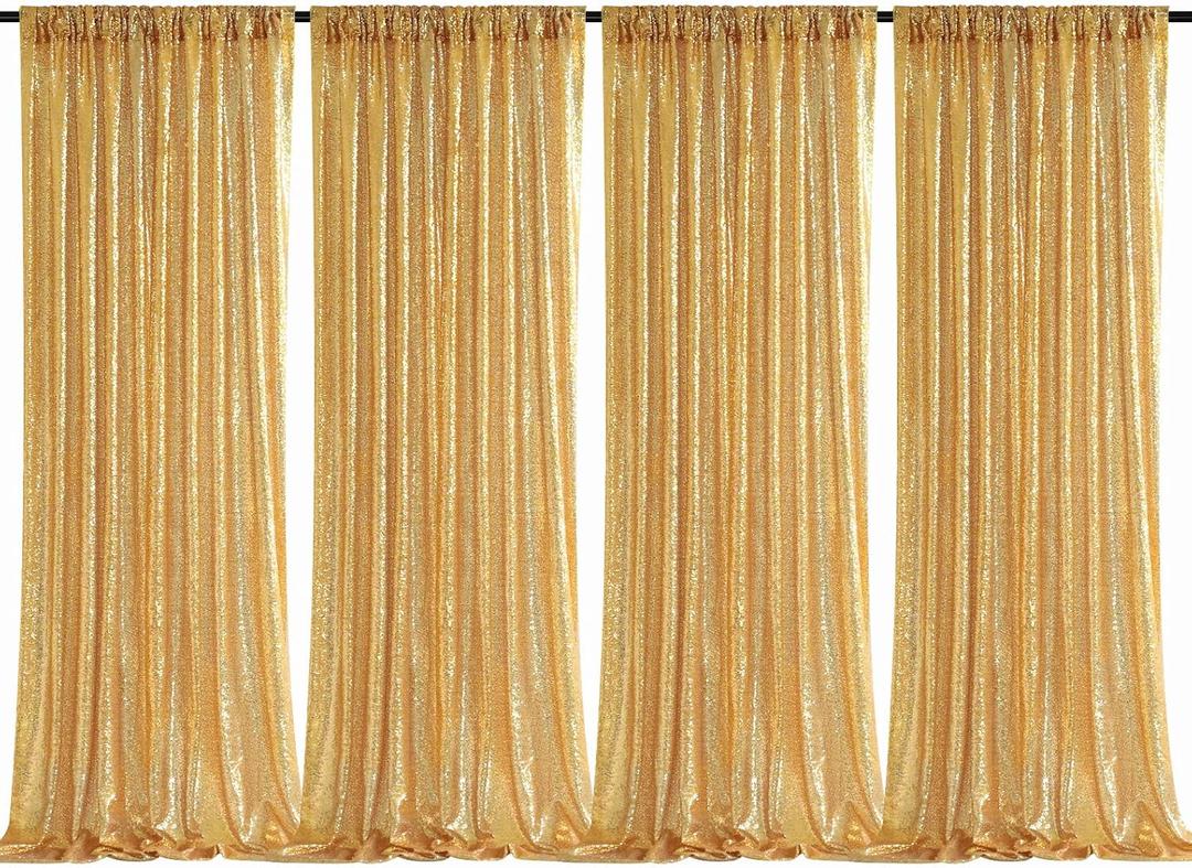 B-COOL Sequin Backdrop Gold Curtains 4 Panels 2ftx8ft Glitter Shimmer Fabric Sparkly Drapes for Background Wedding Banquet Party Decorations