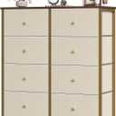 Sweetcrispy 8 Drawer Fabric Dresser, Tall Storage Tower for Bedroom, Khaki, 31.5"D x 11.8"W x 36.4"H