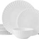 Mikasa Isadora Scalloped Bone China Lightweight Chip Resistant 12 Piece Dinnerware Set, Service for 4