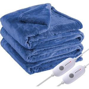 Electric Heated Blanket Queen Size 84"90" Dual Control, 5 Heating Settings & 10Hs Auto Off, Overheat Protect, Energy Efficient, for Sofa & Bed, Machine Washable, Denim Blue