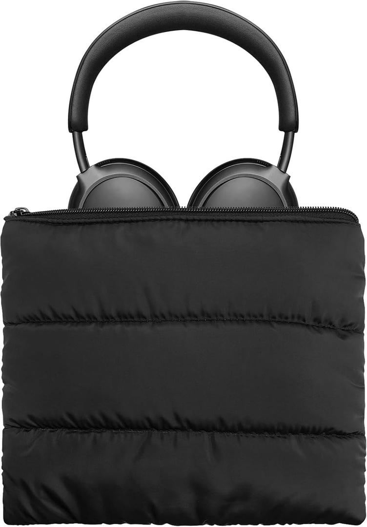 Geekria NOVA Headphones Puffy Pouch, Compatible with Bose QCUltra, QC45, JBL Tune 520BT, Sony WH-CH720N and More, Headset Carrying Bag, Soft Travel Pouch Case for Over-Ear Headphones (Black)