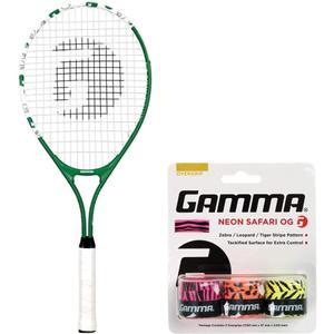 Gamma Quick Kids 25" Inch Junior Tennis Racquet Set or Kit Bundled with a 3-Pack of Gamma Neon Safari Overgrips for Kids