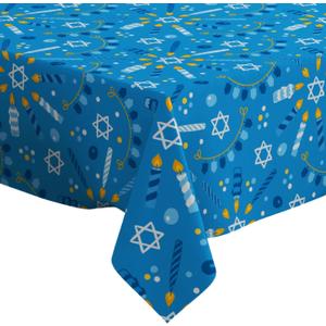 Q-Beans Rectangle Oblong Decorative Tablecloth [Size: 60 x 90 inch], Washable and Reusable Table Cloth Cover for Indoor and Outdoor (Hanukkah Garlands Dreidel)