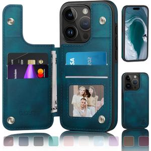 DJDUCK Designed for iPhone 14 Pro Case Wallet with Card Holder, [Magnetic Clasp Cover] [RFID Blocking Leather Protection] Shockproof Women Men Cases 6.1 Inch for Apple 14 Pro Teal