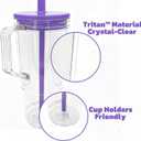 40oz Insulated Clear Tumbler with Handle and Lid & Straw, Reusable Travel Mug for Cold and Hot Drinks, Double-Wall Plastic Water Bottle | Crystal-Clear | Car Cup Holder Fit | Leakproof | BPA-Free
