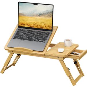 Bamboo Laptop Desk for Bed, Height & Angle Adjustable Foldable Lap Desk