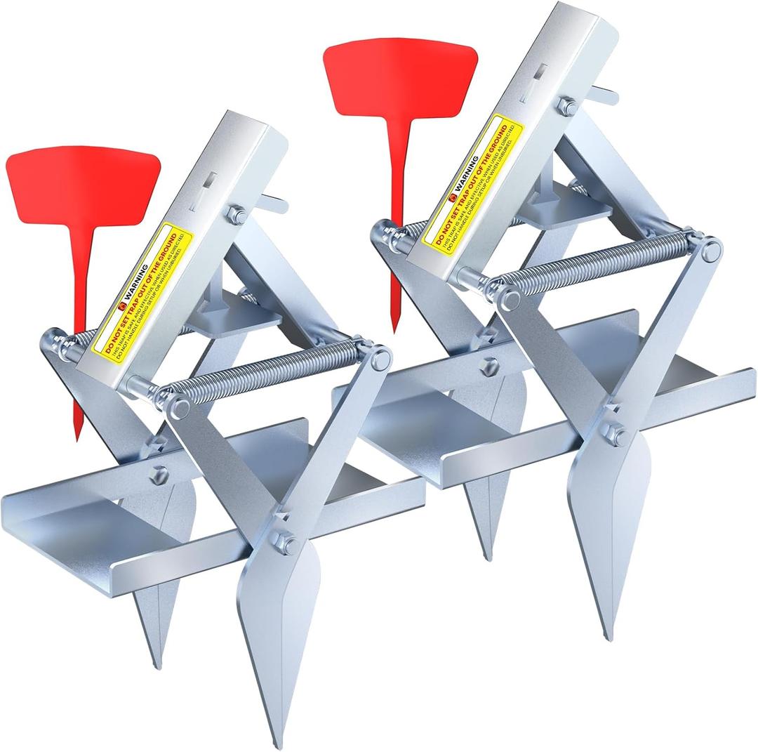 Mole Traps, 2 Pack Scissor Mole Trap with Rust-Proof Steel & High-Resilience Spring, Reusable Outdoor Mole Killer for Lawn, Garden & Farm, One-Step Setup, Quick Capture Gopher & Vole Trap