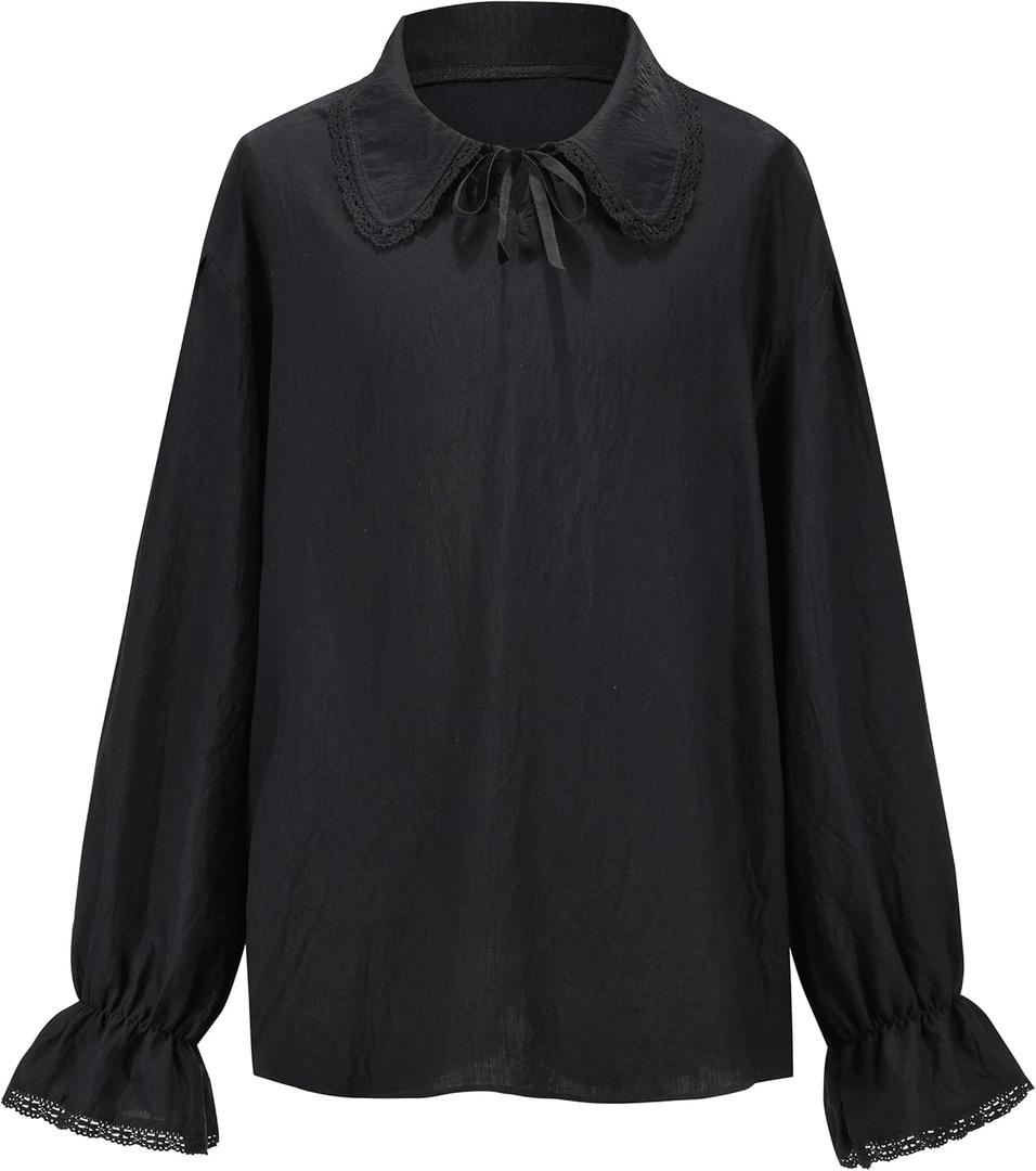 Men Renaissance Shirt,Pirate Shirt for Men,Victorian Ruffled Vampire Poet Shirts Gothic Medieval Costume (Large, Black-6)