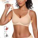 Vertvie Womens Wireless Jelly Bras No Underwire Push Up Seamless Bra Supportive Full Coverage Bralette Regular and Plus Size (Beige, XL)