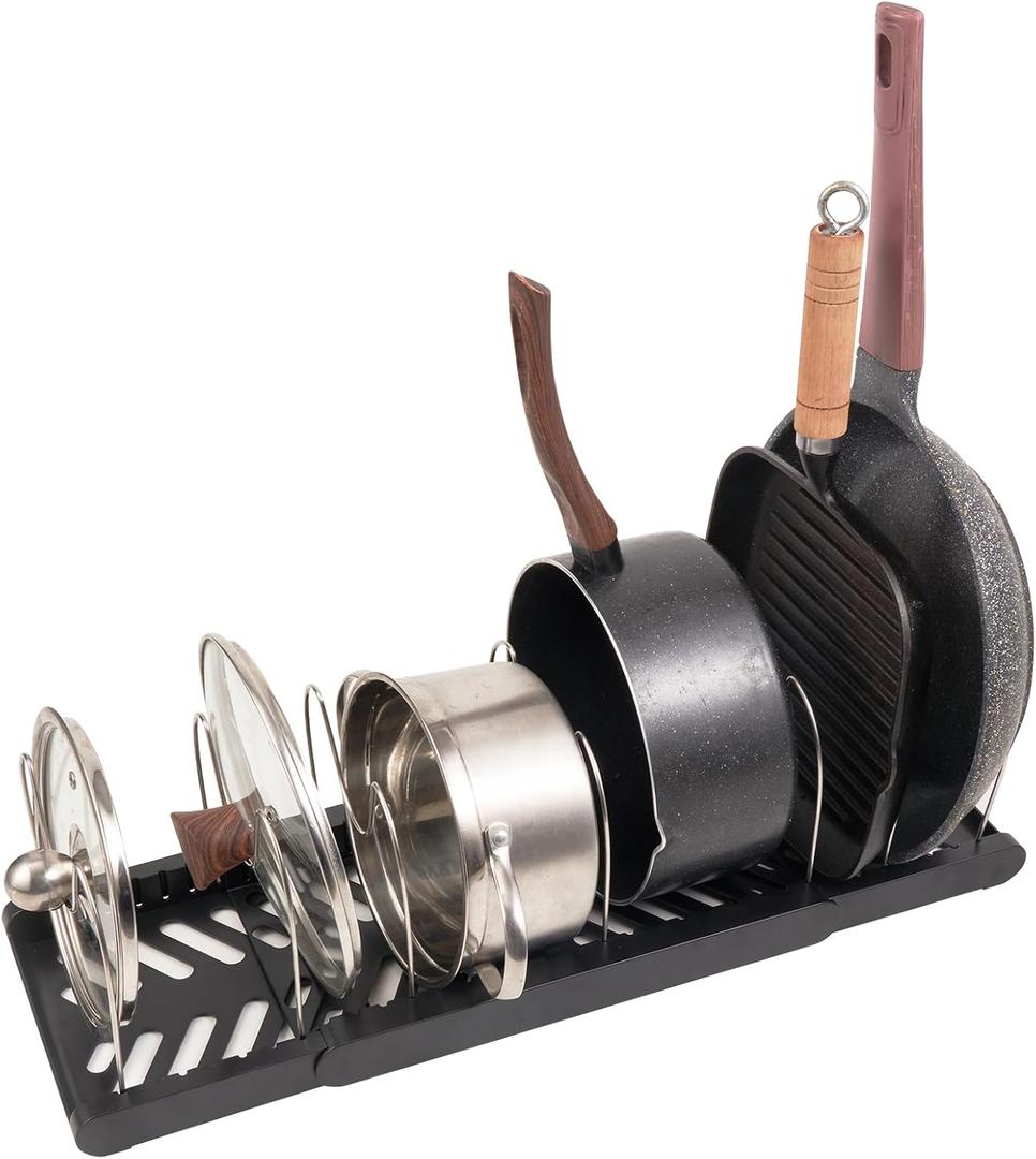 Stainless Steel Adjustable Dividers Pot and Pan Organizer Rack, Expandable 12'-23.2' Wide, White, 7 Shelves, Kitchen Cabinet Organizer