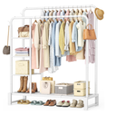 Double Rods Clothes Rack Clothing Rack with 4 Tier Storage Shelves Clothes Rack for Hanging Clothes Multifunctional Heavy Duty Clothes Organizer with Hooks for Bedroom,Wardrobe Closet,Shop, White