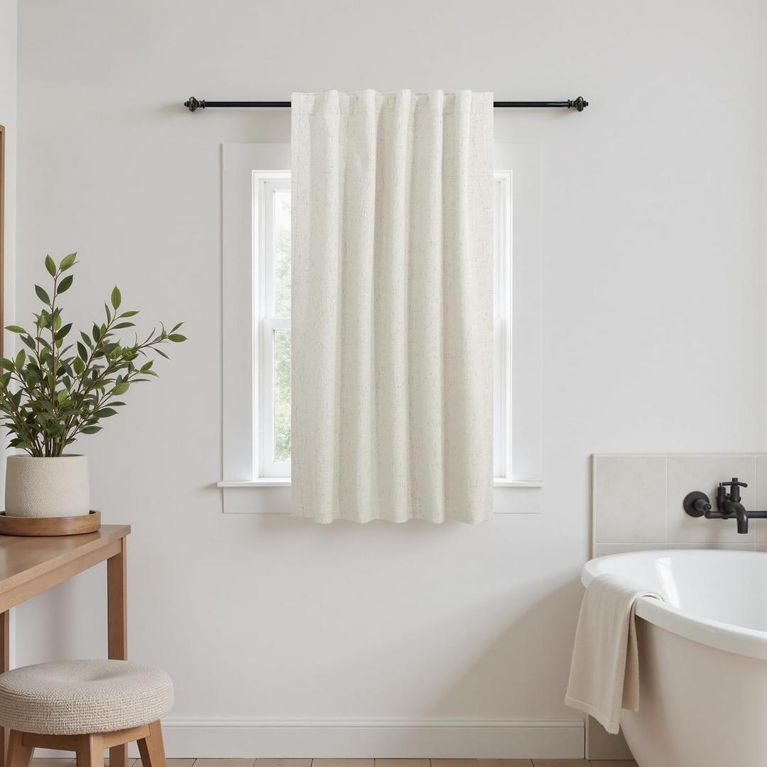 KOUFALL Linen Bathroom Window Curtain,Short Curtain Blackout for Bedroom,Cafe Curtain 45 Inch Length Privacy Decorative Boho Single Curtain Panel for Kitchen (36"W x 45"L (Pack of 1), Cream Beige)