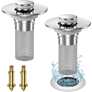 2024 New Pop Up Bathroom Sink Drain Strainer Hair Catcher, Sink Drain Stopper with Removable Stainless Steel Filter Basket,for US Bathroom Sink Stopper Replacement (2PCS)