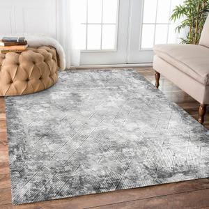 5' x 7' Washable Area Rug - Low Pile Soft Vintage Indoor Rug for Living, Dining or Bedroom - Lightweight Carpet with Non-Slip Backing - Foldable for Easy Placement, Grey (5' x 7' (Rectangular), Texture-grey)