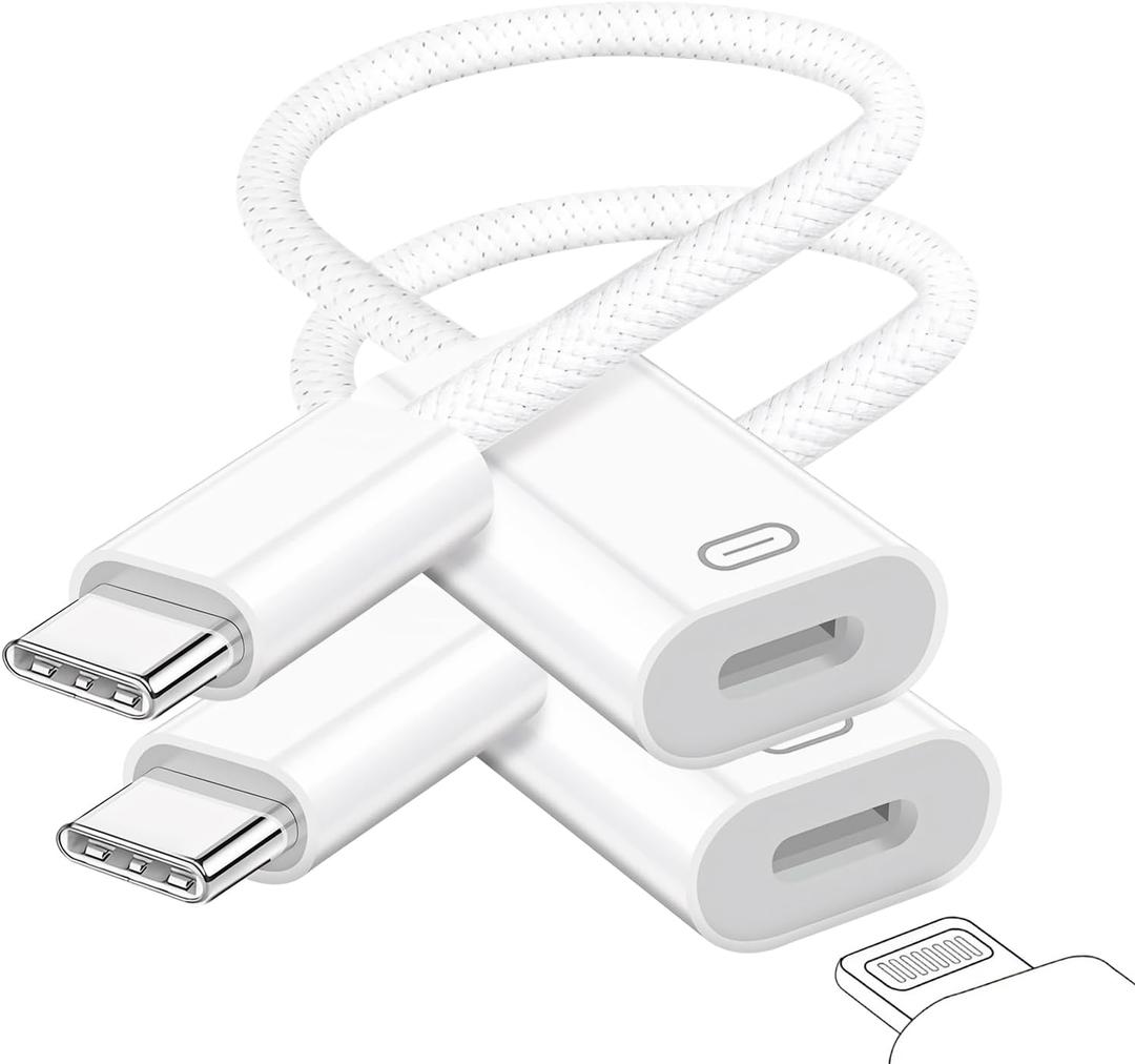 USB C to Lightning Headphone Audio Adapter, Type C Male to Female Lightning Earphone Converter with Charge/Data Transfer, Compatible with iPhone 17/16/15 Plus/Pro/Max, iPad Pro/Air, MacBook2 Pack