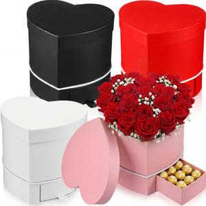 Fullhawl 4 Pack Heart Shaped Flower Box with Drawer,6.1" Mother's Day Gift Box for Roses, Jewelry, Proposals,Weddings, Romantic Floral Arrangement for Birthdays,Anniversaries