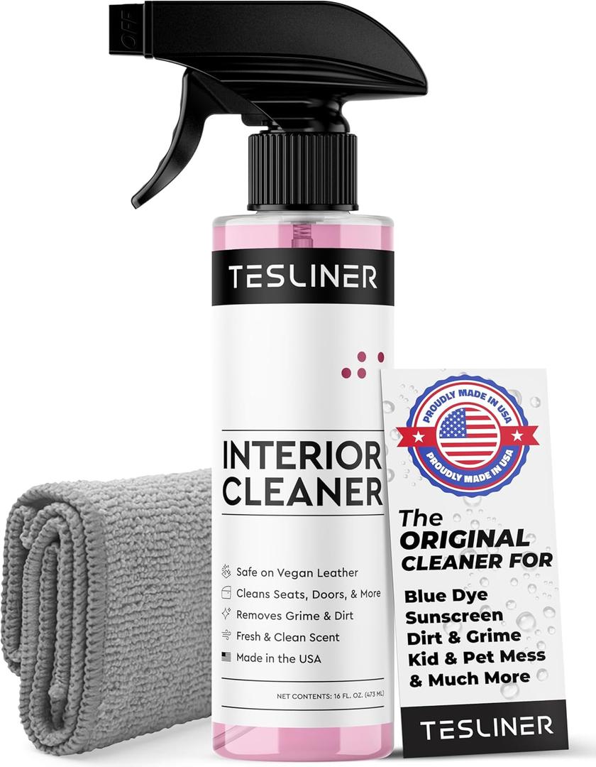 Tesla Seat Cleaner & Stain Remover - Interior Cleaner, Safe on Black & White Vegan Leather, Interior Cleaning Products for Seats, Dash, Console | Tesla Model 3 Y S X Car Accessories for 2025 & 2026