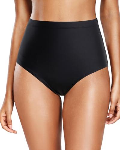 Tempt Me Women Black High Waisted Bikini Bottoms Retro Tummy Control Swimsuit Bottoms M