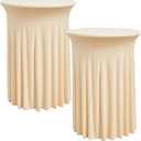 2 pk Champagne Cocktail Table Cloth Round 3643in-High Top Highboy Bar Cocktail Tablecloths-Wrinkle Free Stretchy Fitted Spandex Table Covers with Ruffle Desk Skirt for Wedding Banquet Party Tables