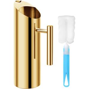 Water Pitcher, 1.5L/53 oz Metal Stainless Steel Water Jug with Ice Guard Pitcher with Cup Brush, Ergonomic Handle and Leak Proof, for Various Drinks, Fruit Tea, Cocktails and Iced Coffee(Gold)