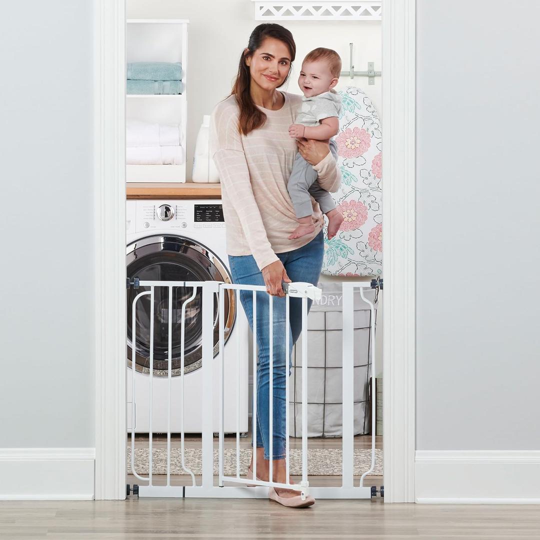 Regalo Safety 29-38.5" Baby Gate for Doorways & Bottom of Stairs, Pressure Mounted Baby Gate with Door for Babies, Toddlers & Pets, Tested & Safe for 30 Years, American Designed, American Owned, White
