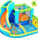 FBSPORT Inflatable Bounce House, Water Slide Park Slide Bouncer with Ball Shooting, Climbing Wall, Jumping and Splash Pool, Kids Bouncy Castle with 450W Air Blower for Outdoor Backyard