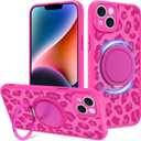 Fiyart Designed for iPhone 14 Plus Case Ring Holder Kickstand Magnetic Bumper Compatible with MagSafe Camera Lens Protection for Women Men Cheetah Print 6.7"-Rose Red