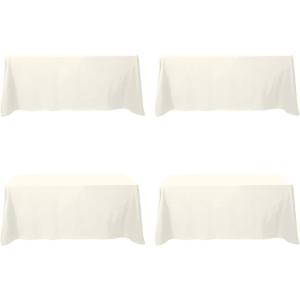 BRILLMAX 4 Pack Ivory Tablecloths 90 x 132 Inch for 6ft Rectangle Tables - 150 GSM Polyester Fabric, Floor Length Drop, Water, Stain & Wrinkle Resistant Cloth Cover for Wedding Reception Banquet