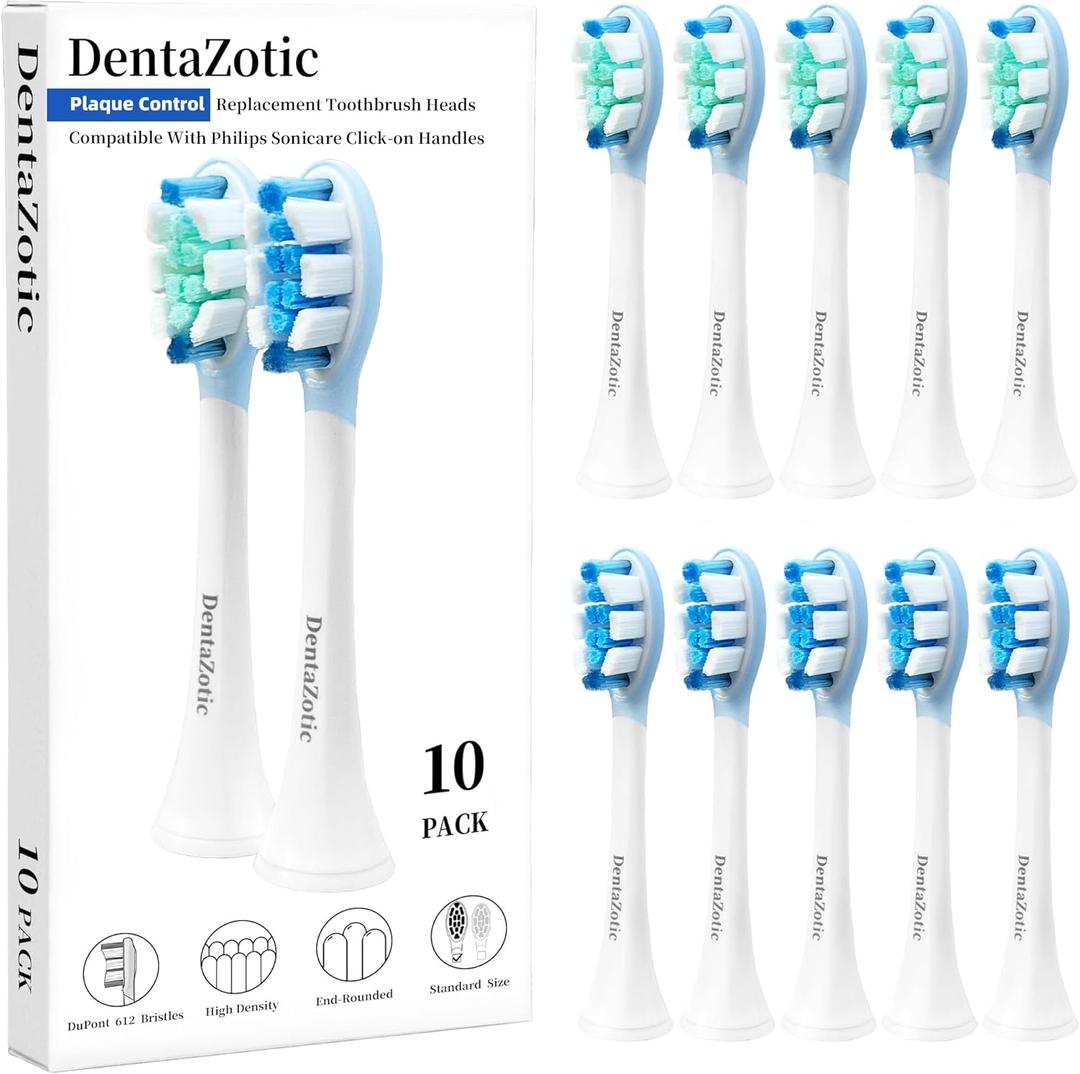 Plaque Control Replacement Heads for Philips Sonicare, Electric Toothbrush Replacement Heads for Adults, Soft Bristles, White 10 Pack