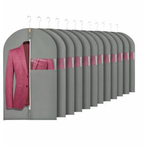 24"X40" 12PACK Garment Bags for Hanging Clothes Travel Suit Cover Bag for Closet Storage with Clear Window Non-Woven Fabric Protector Bag with Zipper for Suits,Coats,Shirt,Jackets,Sweaters Gray