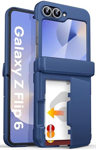 ASAFCASE for Samsung Galaxy Z Flip 6 and Z Flip 7 FE Case Wallet with Card Holder (3 Cards), Hinge Protection & Outer Screen Protector, Shockproof Rugged & Full Body Protective Wallet Cover 5G, Blue