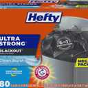 Hefty Ultra Strong Trash Bags, Black Tall Kitchen Trash Bags 13 Gallon Size, Break Resistant Drawstring Enclosure, Continuous Odor Control, Blackout, Clean Burst Scent, 80 Bags